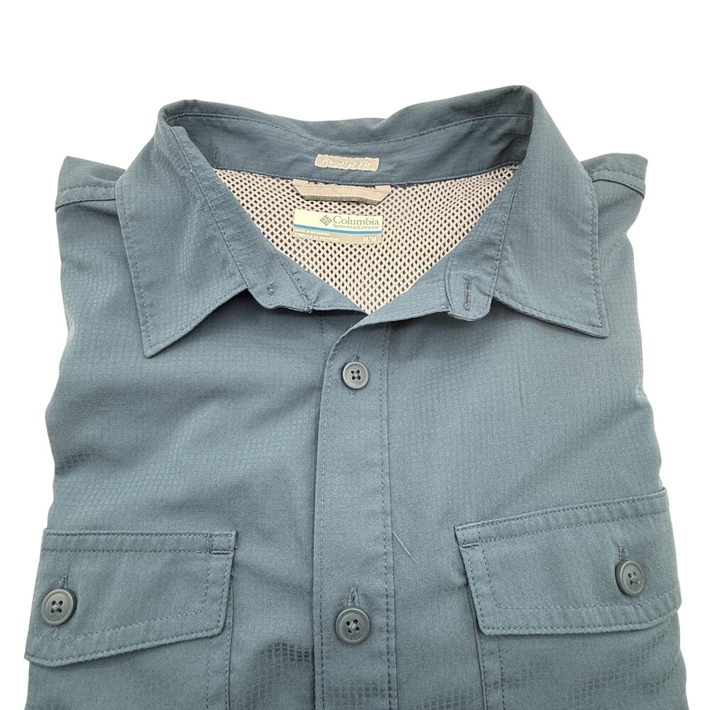 Columbia Shirt Mens Medium Blue Short Sleeve Button Front Vented Outdoor